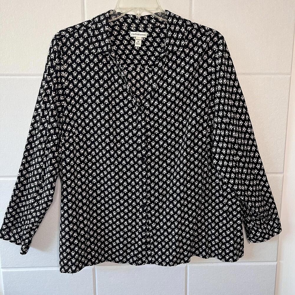 Croft & Barrow Women’s Blouse Size 3X XXXL 26 28 Long Sleeve Black And White